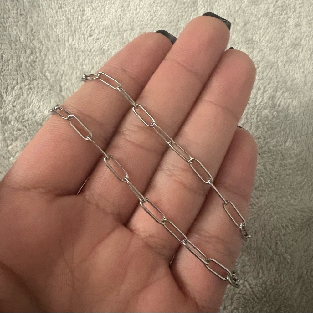 Silver Paper Clip Chain | 16” Stainless Steel - Picture 2 of 3